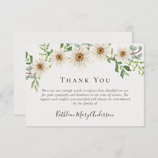 White Daisis Funeral Beileid Floral Dankeskarte (Vorne/Hinten)