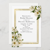 White Daisis & Gold Elegante Rustikale Einladungen (Vorne/Hinten)
