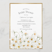 White Daisis Gold Floral Watercolor Brautparty