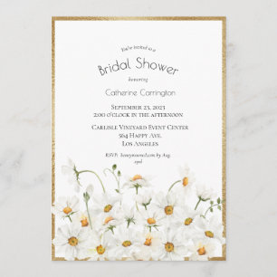White Daisis Gold Floral Watercolor Brautparty Einladung