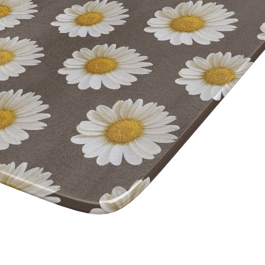 White Daisis on Brown Background Floral Schneidebrett (Ecke)