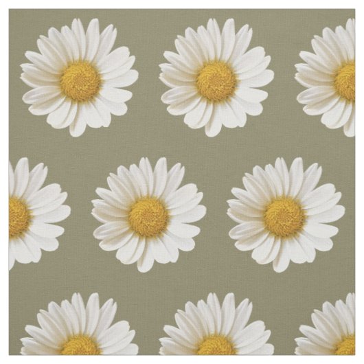 White Daisis on Taupe Background Stoff (Muster)