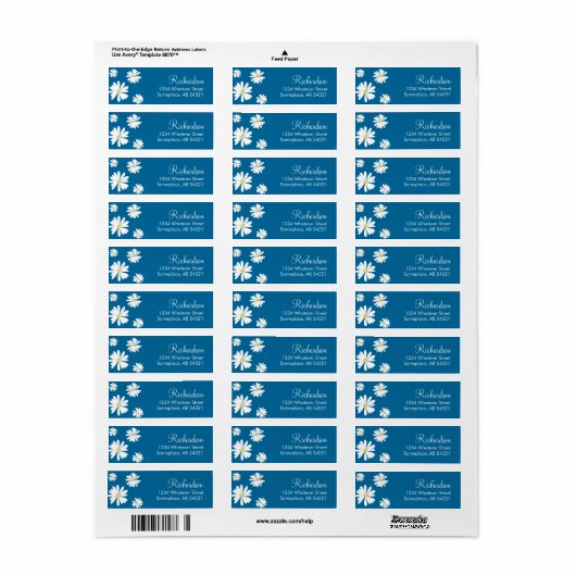 White Daisises Blume Blue Background Labels (Vorne)