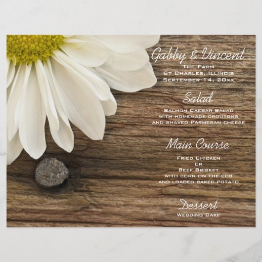 White Daisy and Barn Wood Ranch Wedding Menu (Vorderseite)