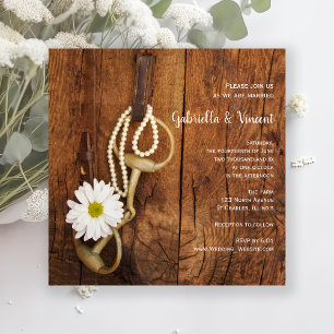 White Daisy and Horse Bit Country Western Hochzeit Einladung