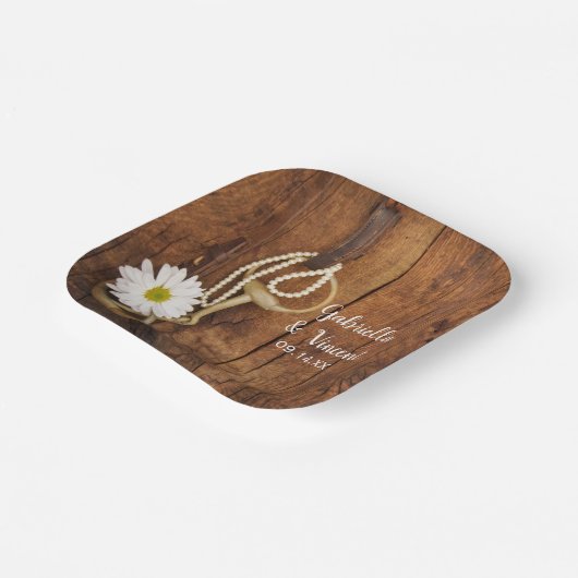White Daisy and Horse Bit Country Western Hochzeit Pappteller (Gewinkelt)