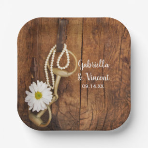 White Daisy and Horse Bit Country Western Hochzeit Pappteller