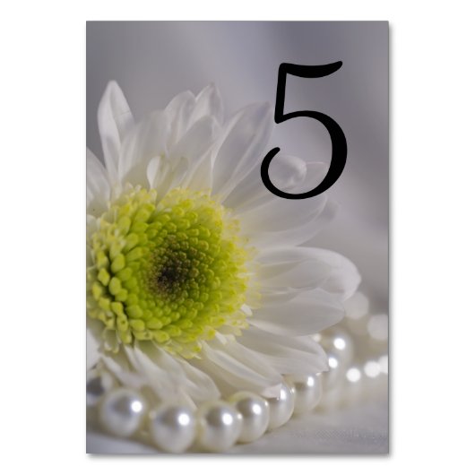 White Daisy and Pearls Wedding Tischnummern (Vorderseite)