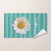White Daisy Aquamarin Streifen Personalisiert Badhandtuch Set (Handtuch)