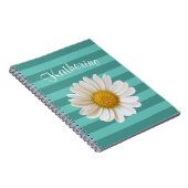 White Daisy Aquamarin Strip Individuelle Name Notizblock (Rechte Seite)