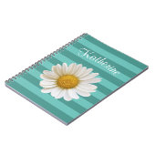 White Daisy Aquamarin Strip Individuelle Name Notizblock (Linke Seite)