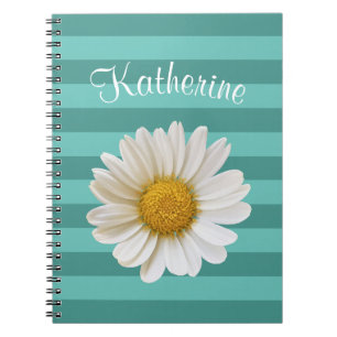 White Daisy Aquamarin Strip Individuelle Name Notizblock