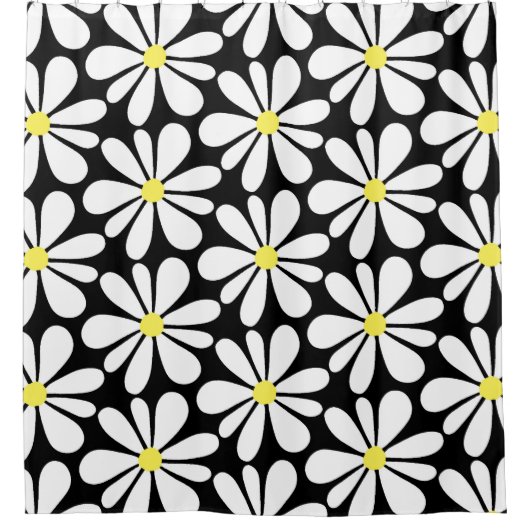 White Daisy auf Black Floral Duschvorhang (Vorderseite)