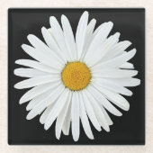 White Daisy auf Black Floral Glasuntersetzer (Vorderseite)