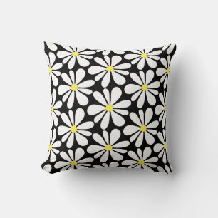 White Daisy auf Black Floral Kissen