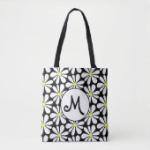 White Daisy auf Black Floral Tasche (Vorderseite)