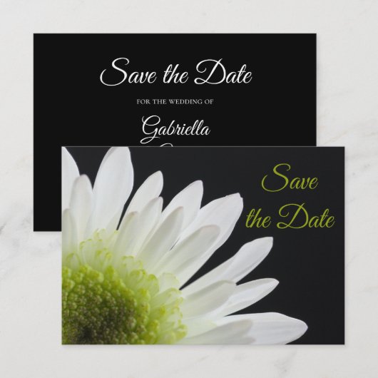 White Daisy auf Black Wedding Save the Date (Vorne/Hinten)