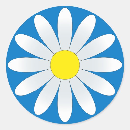 White Daisy auf Blue Classic Round Sticker (Vorderseite)