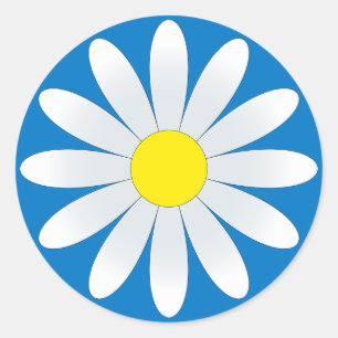 White Daisy auf Blue Classic Round Sticker