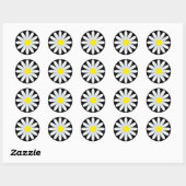 White Daisy auf Schwarz Classic Round Sticker (Blatt)