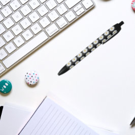 White Daisy auf Schwarz-Flora-Muster Kugelschreiber