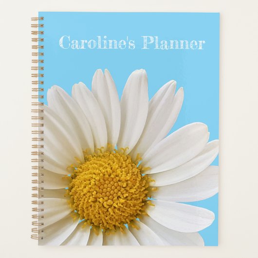 White Daisy auf Sky Blue Custom Text Planner Planer (Vorderseite)
