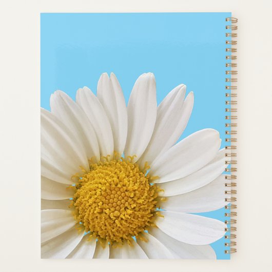 White Daisy auf Sky Blue Custom Text Planner Planer (Rückseite)