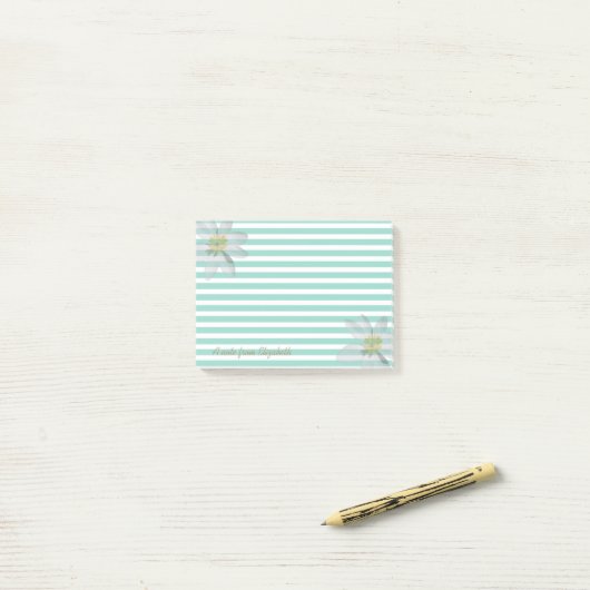 White Daisy auf Streifen Personalisiert Post-it Klebezettel (Auf Schreibtisch)