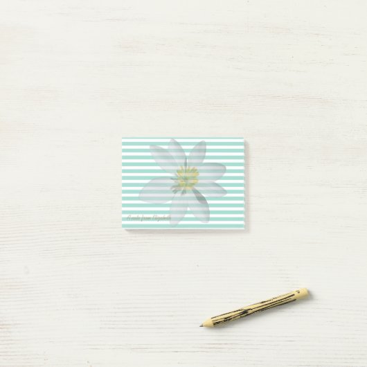 White Daisy auf Streifen Personalisiert Post-it Klebezettel (Auf Schreibtisch)
