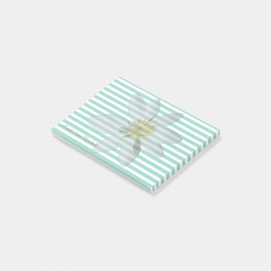 White Daisy auf Streifen Personalisiert Post-it Klebezettel (angewinkelt)