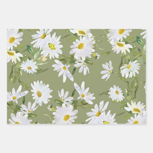 White Daisy Baby Dusche Pastell Grüner Garten Geschenkpapier Set (Vorderseite)