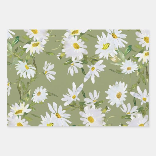 White Daisy Baby Dusche Pastell Grüner Garten Geschenkpapier Set (Vorderseite 2)