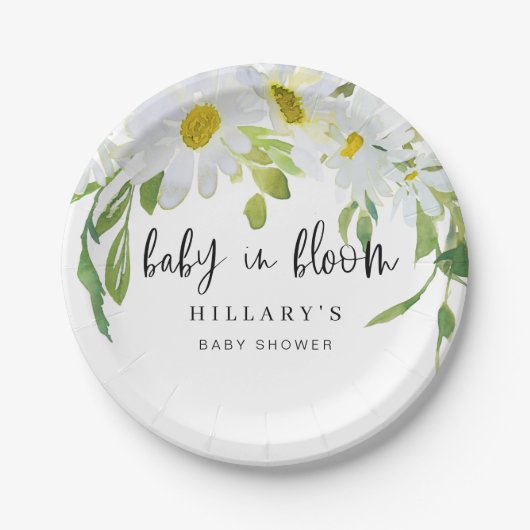 White Daisy | Babydusche Sommerblumen Pappteller (Vorderseite)