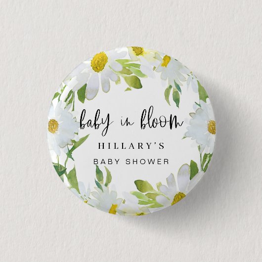 White Daisy | Babydusche Sommerblütenblüte Button (Vorderseite)