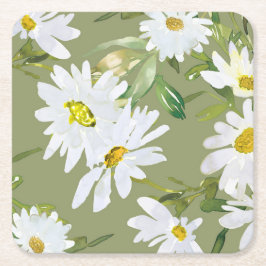 White Daisy | Babydusche Sommerblütenblüte Rechteckiger Pappuntersetzer