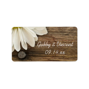 White Daisy Barn Wood Country Wedding Favor Tag Adressaufkleber