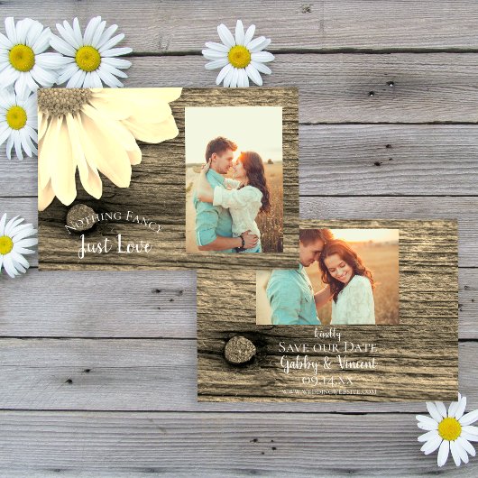 White Daisy Barn Wood Wedding Retten Sie das Datum Save The Date