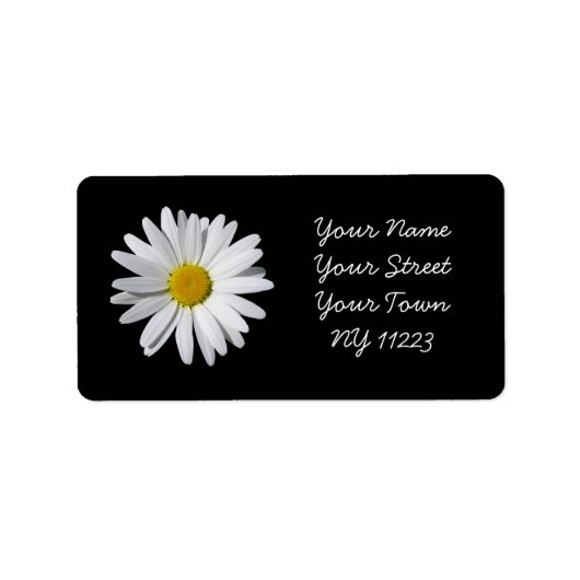 White Daisy Black Background Address Label Adressaufkleber (Vorne)