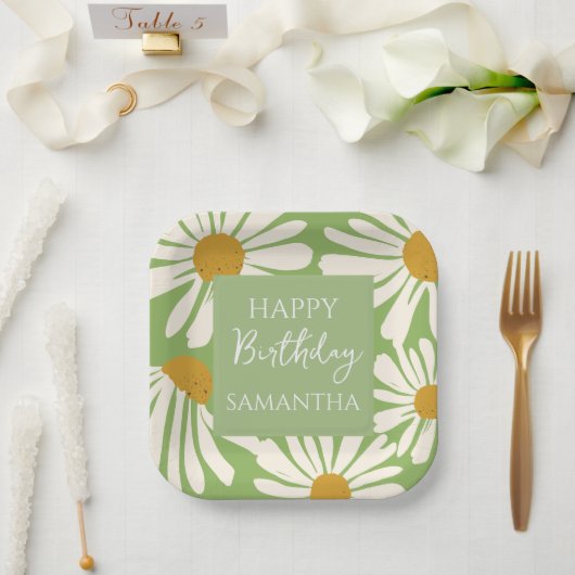 White Daisy Blooms – Floral Garden Birthday Pappteller (Hochzeit)