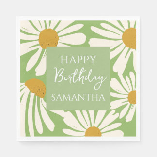 White Daisy Blooms –  Floral  Garden Birthday  Serviette