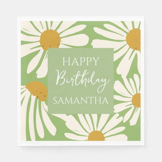 White Daisy Blooms – Floral Garden Birthday Serviette (Vorderseite)