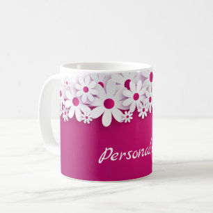 White Daisy Blossom Magenta Pink Floral Bloom Kaffeetasse