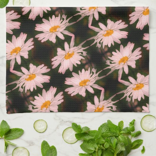 White Daisy Blume Abstraktes Muster Geschirrtuch (Gefaltet)