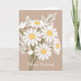 White Daisy Blume auf Beige Happy Birthday Karte