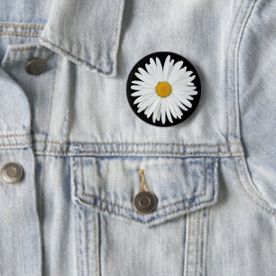 White Daisy Blume auf Black Floral Button