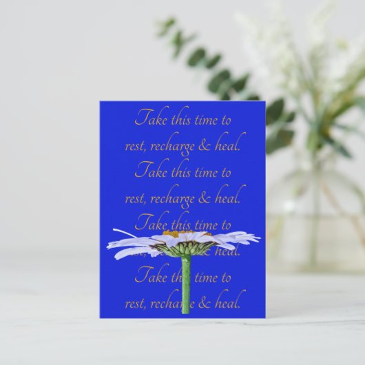 White Daisy Blume auf Blue Leinwand Time to Healin Postkarte (Stehend Vorderseite)