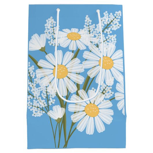 White Daisy Blume auf Blue Mittlere Geschenktüte (Rückseite)