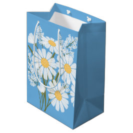 White Daisy Blume auf Blue Mittlere Geschenktüte