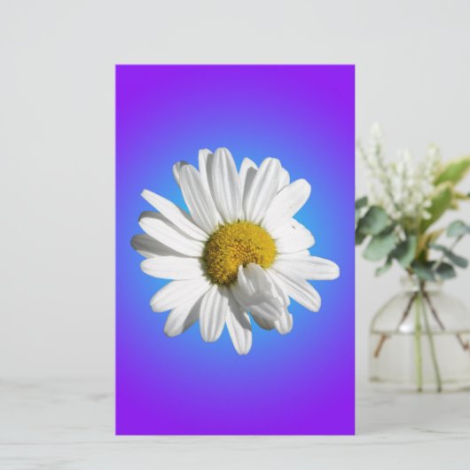 White Daisy Blume Bloral Lila Blue Gradient Briefpapier (Stehend Vorderseite)