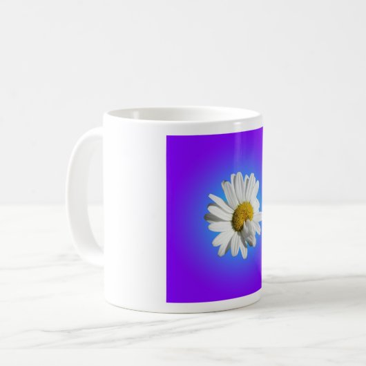 White Daisy Blume Bloral Lila Blue Gradient Kaffeetasse (Vorderseite Links)